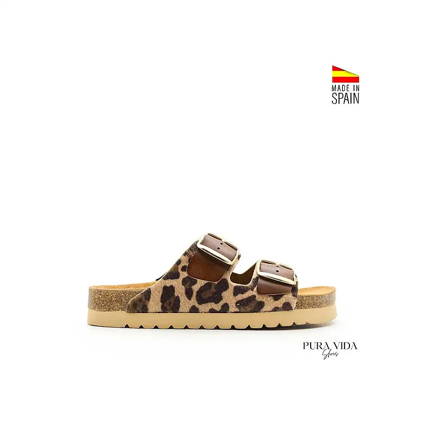 Sandalia bio hebillas leopardo cuero