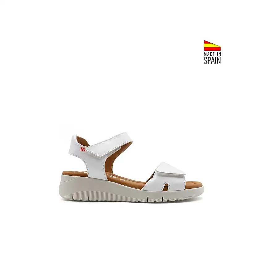 Sandalia casual velcros blanca de piel