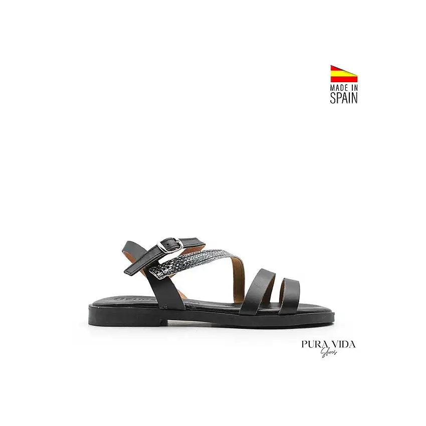 Sandalia multitiras piel negra