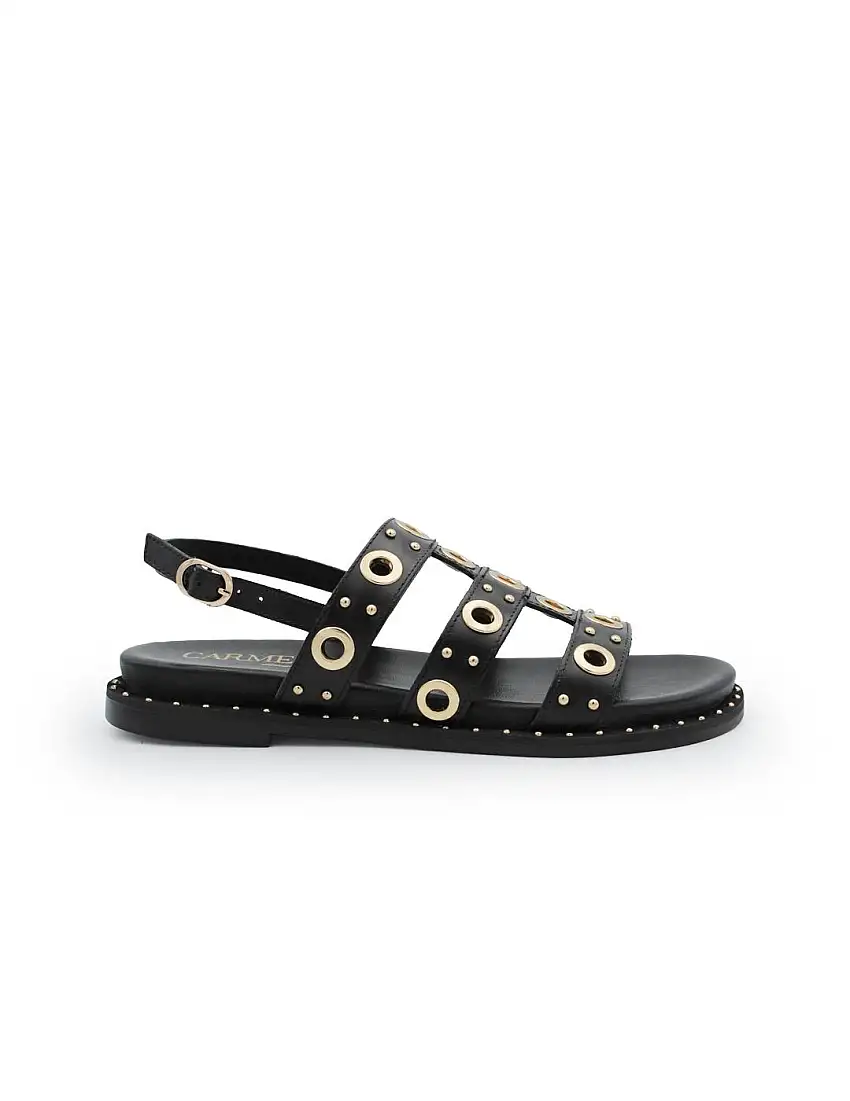 Sandalia Piel Tachas Carmela 163208 Negra Mujer