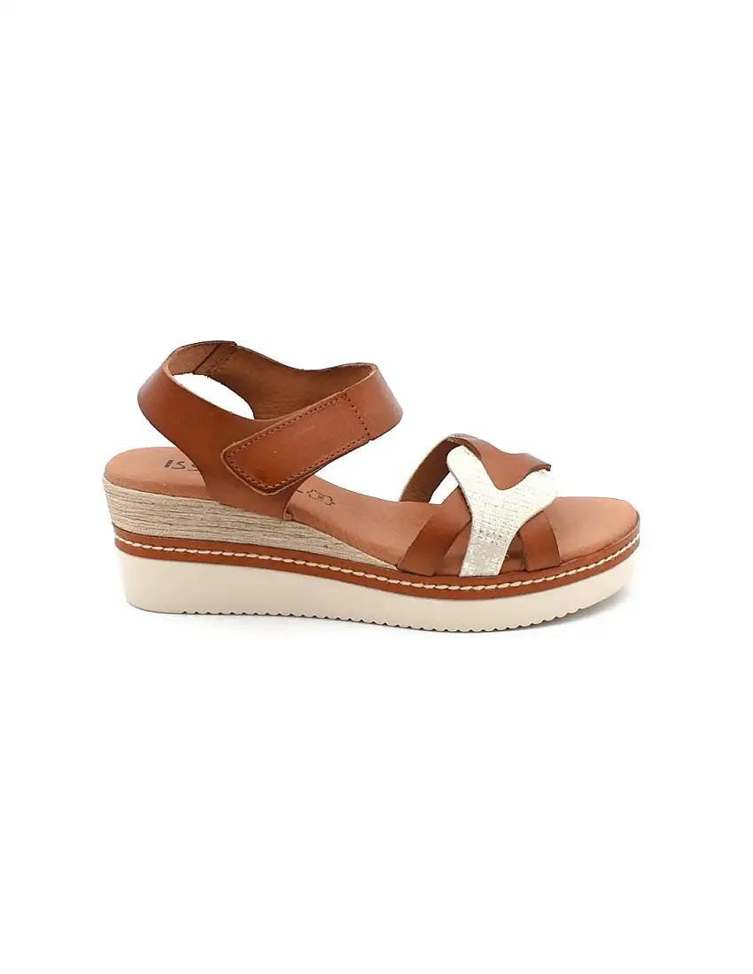 Sandalia Plataforma ISSA MIEL 504 Cuero/Platino Mujer.