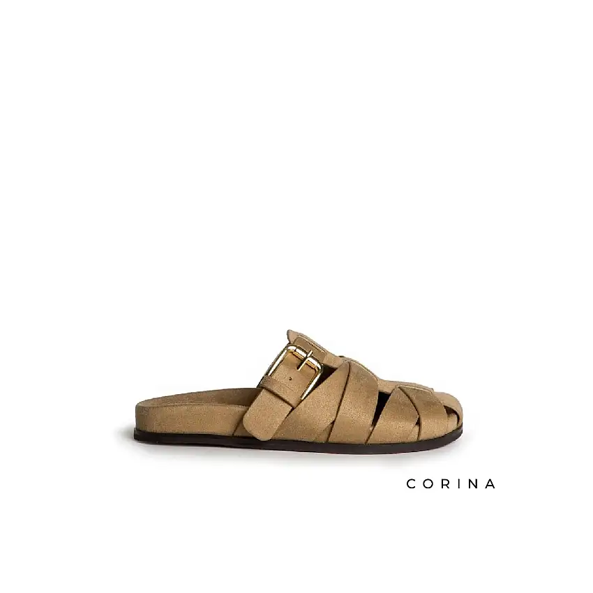 Sandalia zueco camel de tiras