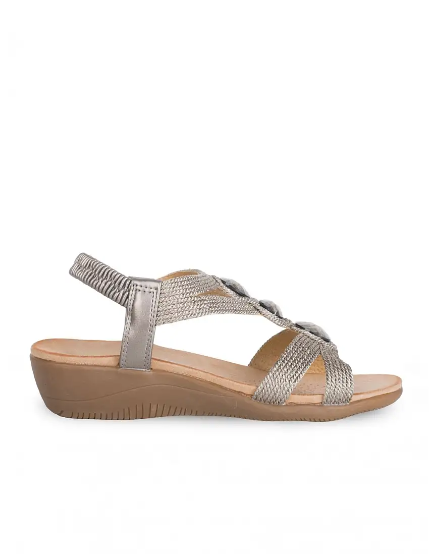 Sandalias Cuña Abalorios Plomo AMARPIES