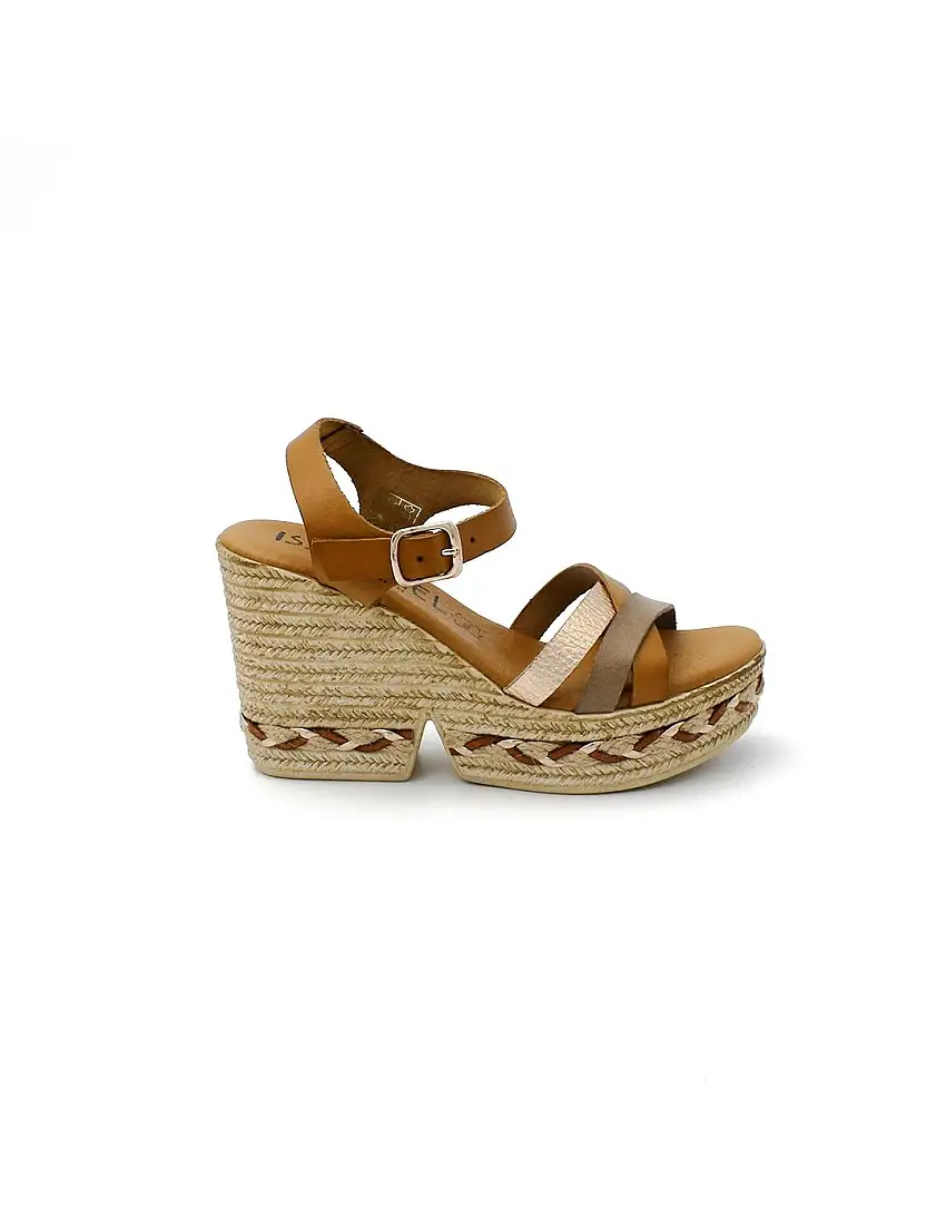 Sandalias Cuña ISSA MIEL J242001 Avellana Mujer.