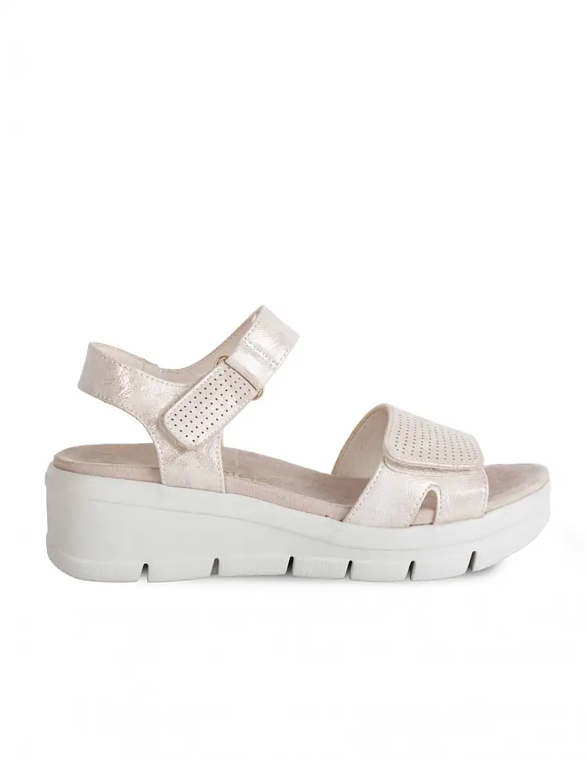 Sandalias Cuña Velcro Metalizadas AMARPIES