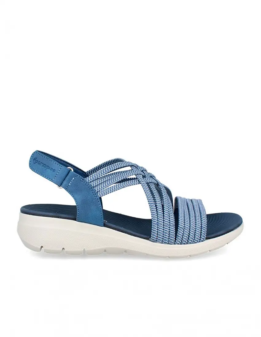 Sandalias Deportivas Cuña Tiras Elásticas Azul