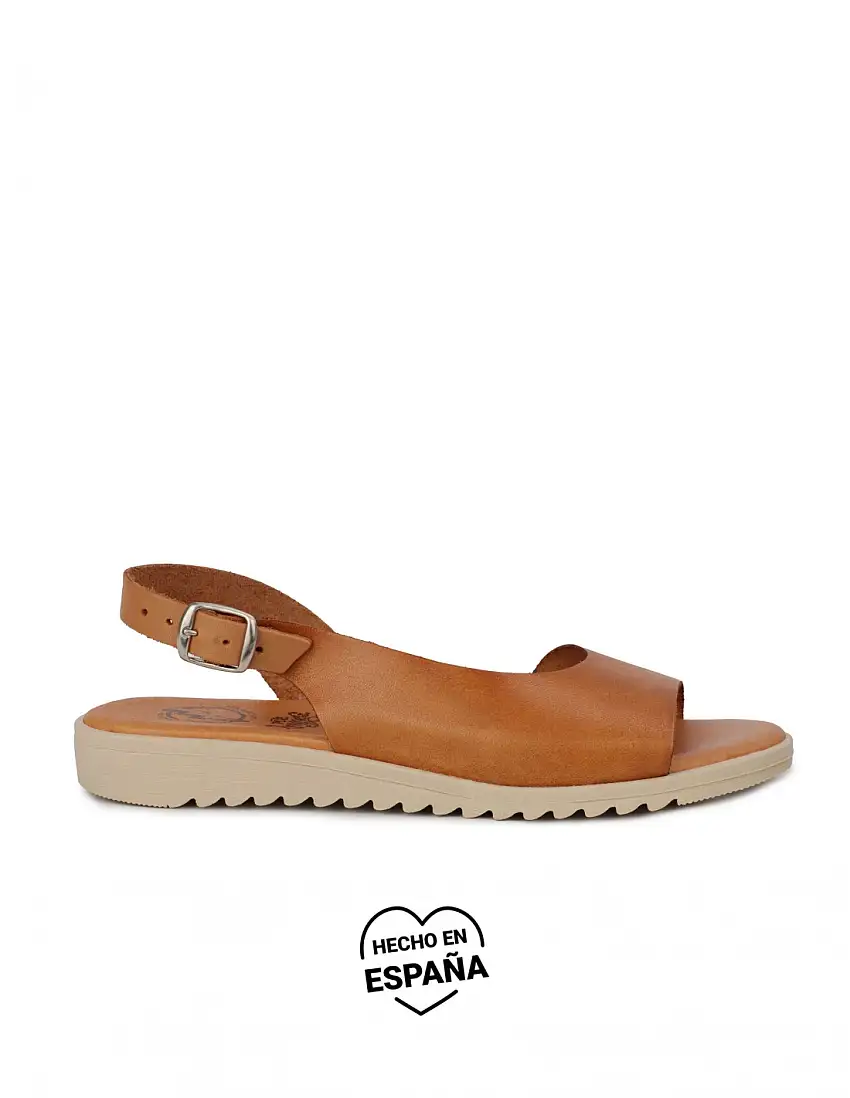 Sandalias Peep Toe Planas Cuero