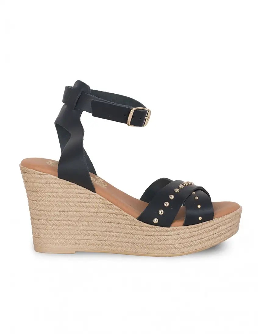 Sandalias Piel Cuña Negras PERA LIMONERA