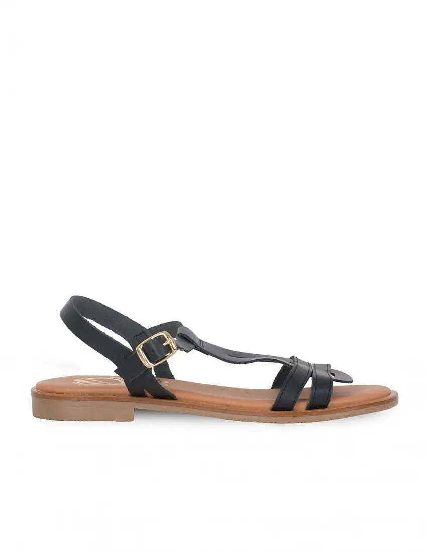 Sandalias Planas Negras Tiras PERA LIMONERA