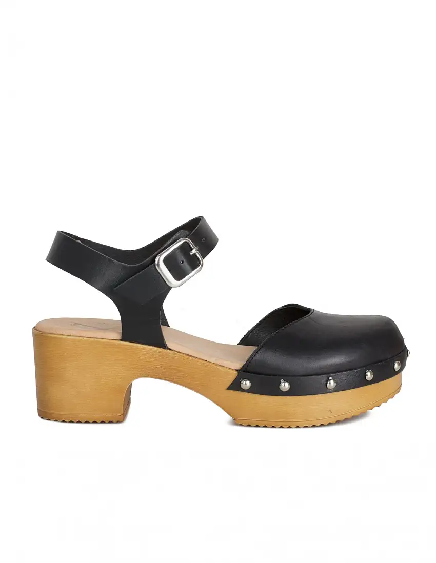 Sandalias Suela Madera Tachas Negro PERA LIMONERA