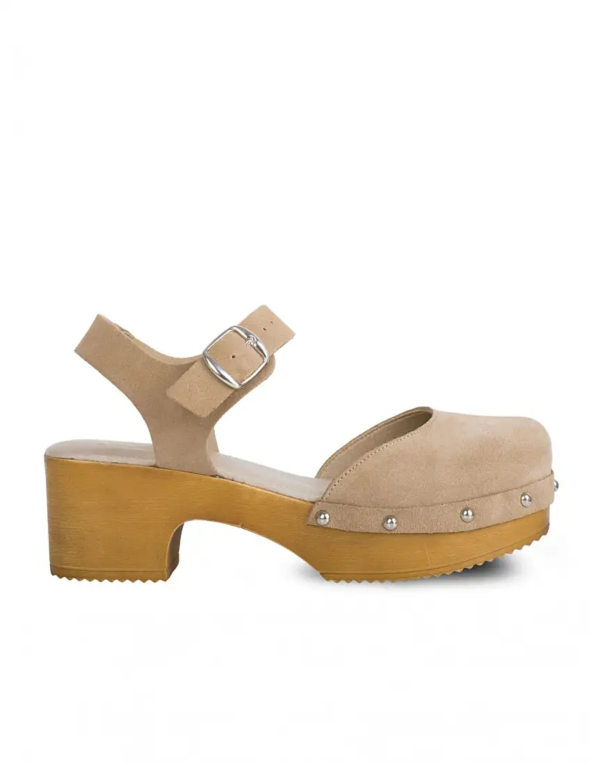 Sandalias Suela Madera Tachas Taupe PERA LIMONERA