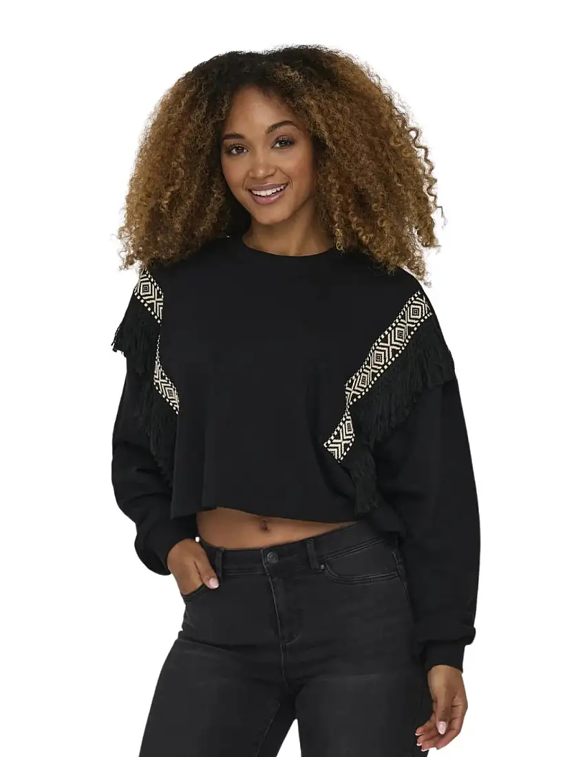 Sudadera Corta Flecos Only Onlnani Negro