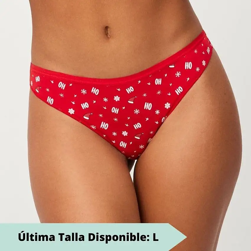 Tanga rojo, estampado navideño, ysabel mora.