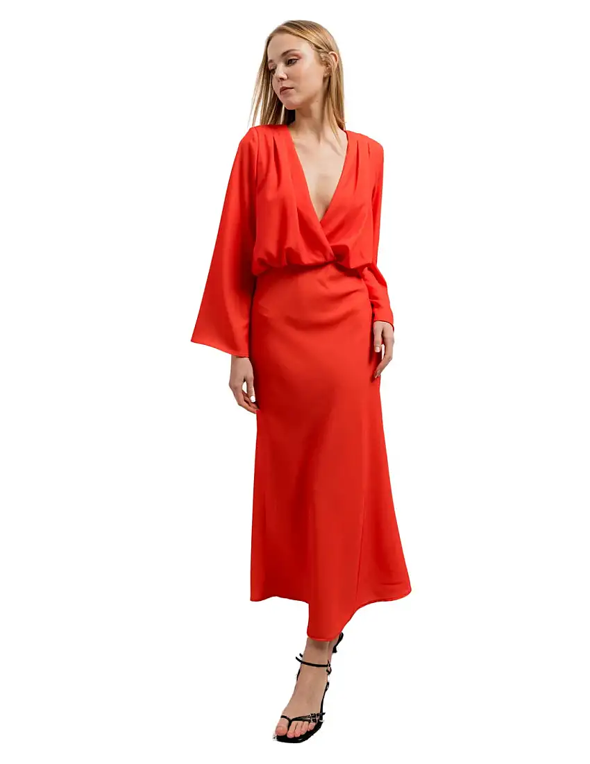 Vestido Midi Cruzado Manga Larga BdeF Naranja