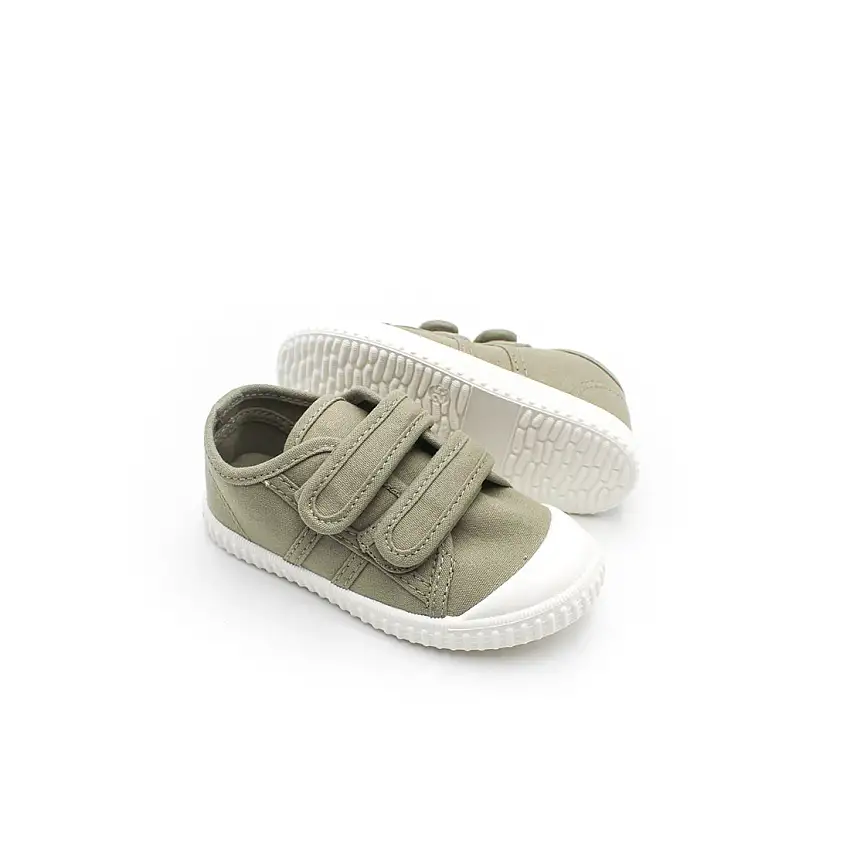Bamba lona verde kaki velcros kids