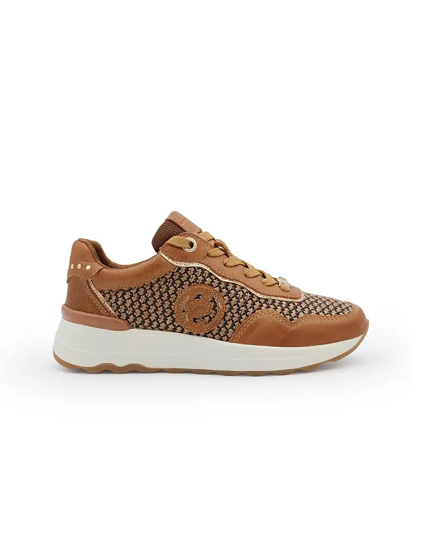 Zapatillas Carmela Rafia y Piel 163239 Camel Mujer