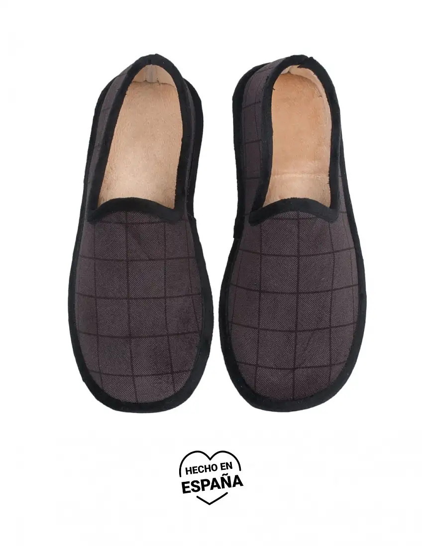 Zapatillas Casa Cerradas Cuadros Gris Ribete
