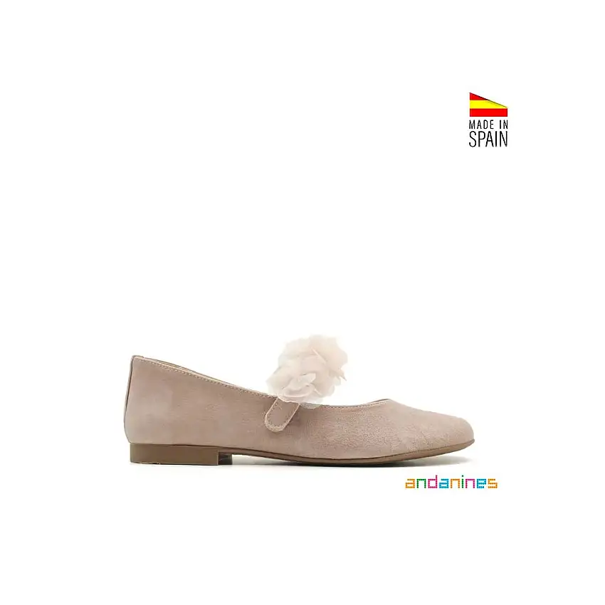 Zapato ante rosa empolvado con flores