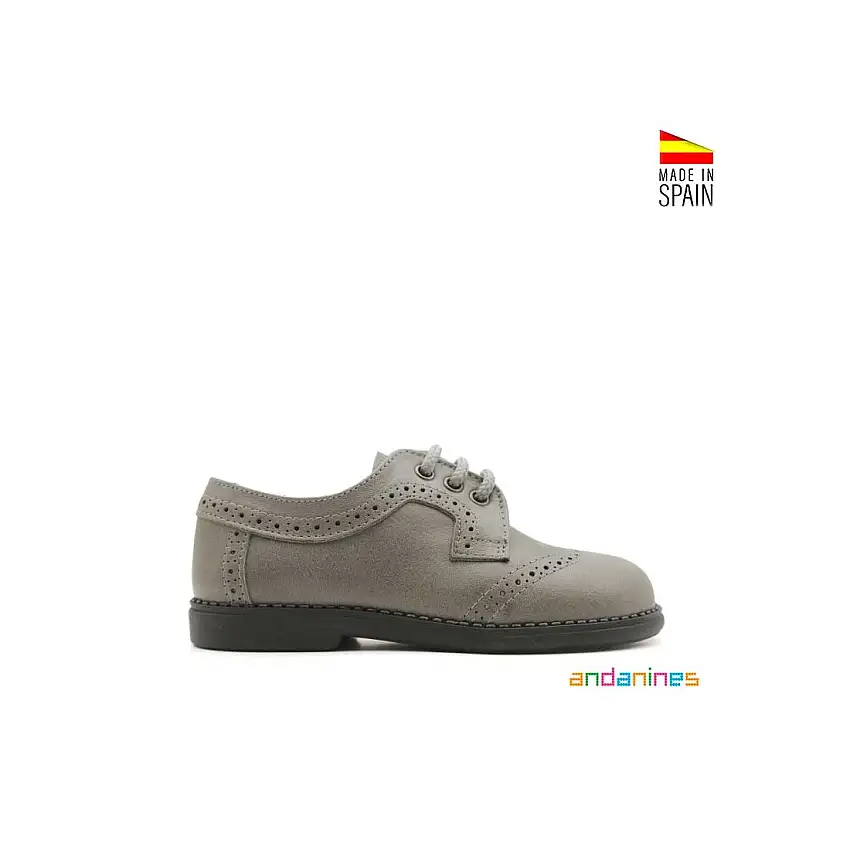 Zapato bebe blucher piel gris