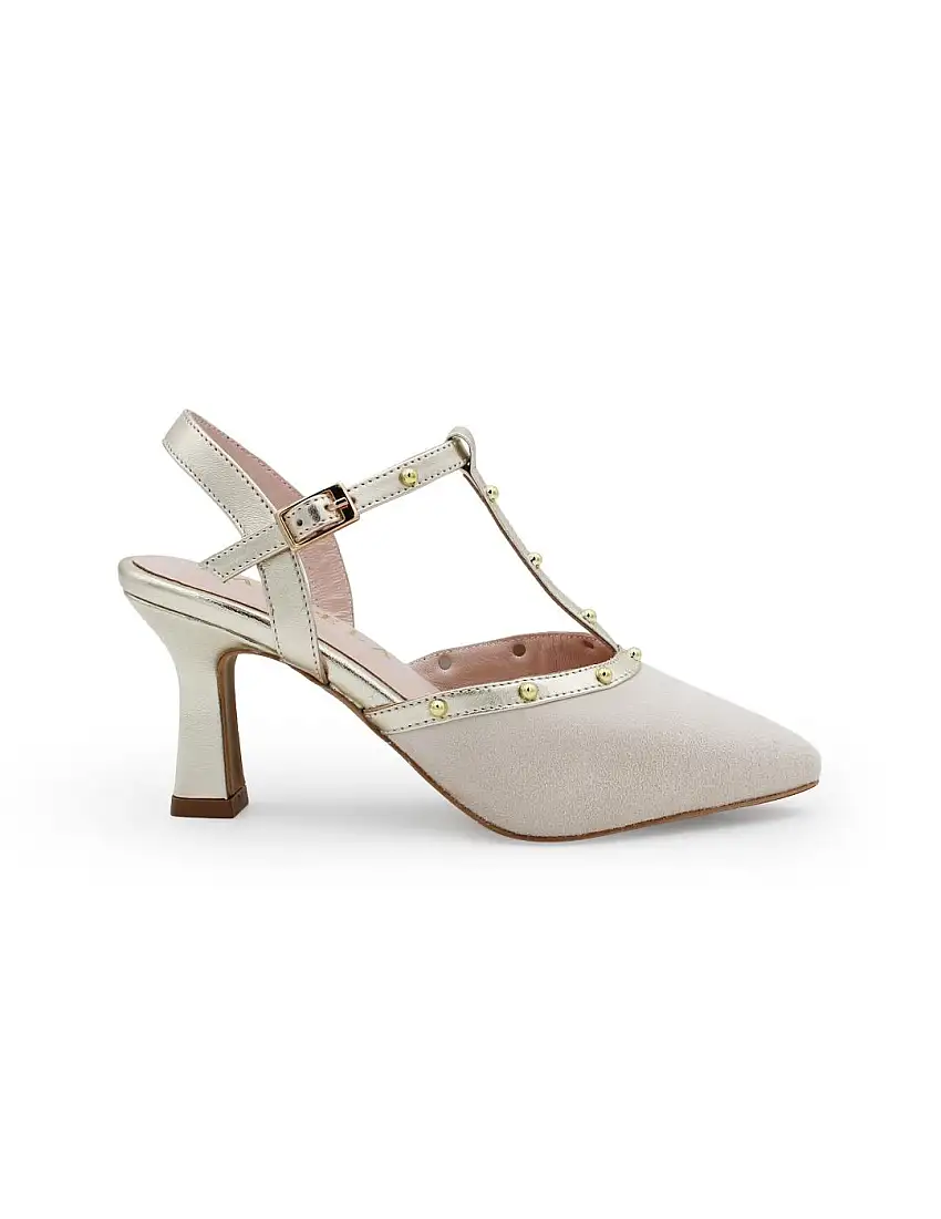 Zapato Tachas Mujer Daniela Shoes 26060/007 Ante Marfil/Oro
