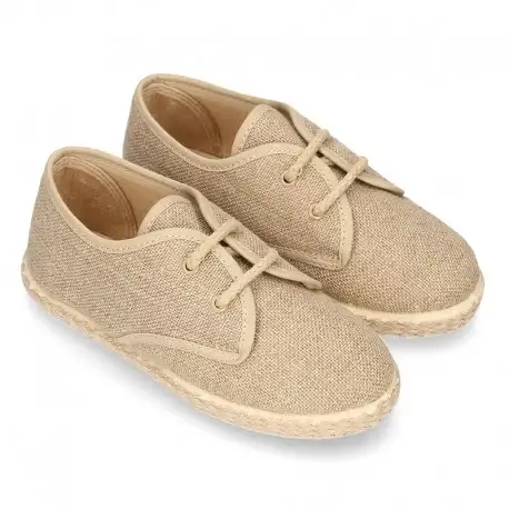 Zapato niño tipo Bamba en LINO con cordones y suela alpargata.