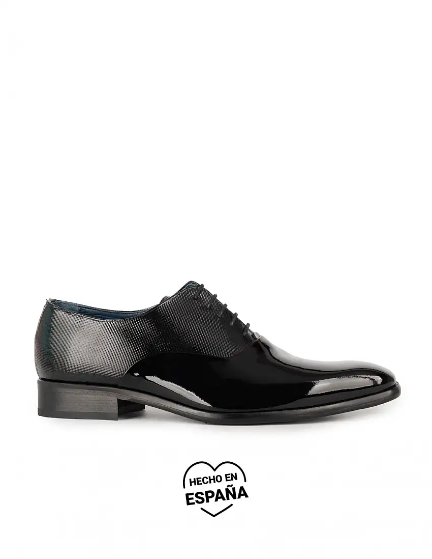 Zapatos Ceremonia Charol Negro Piel Grabada