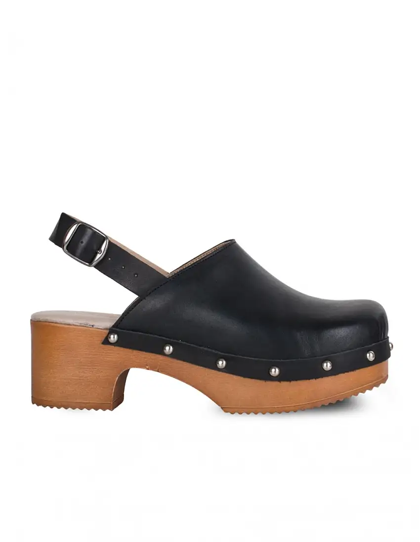 Zuecos Madera Tachas Tira Negro PERA LIMONERA