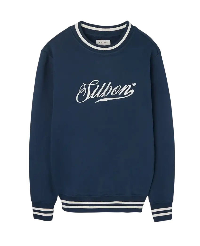 Sudadera SILBON Retro Lettering Azul Marino