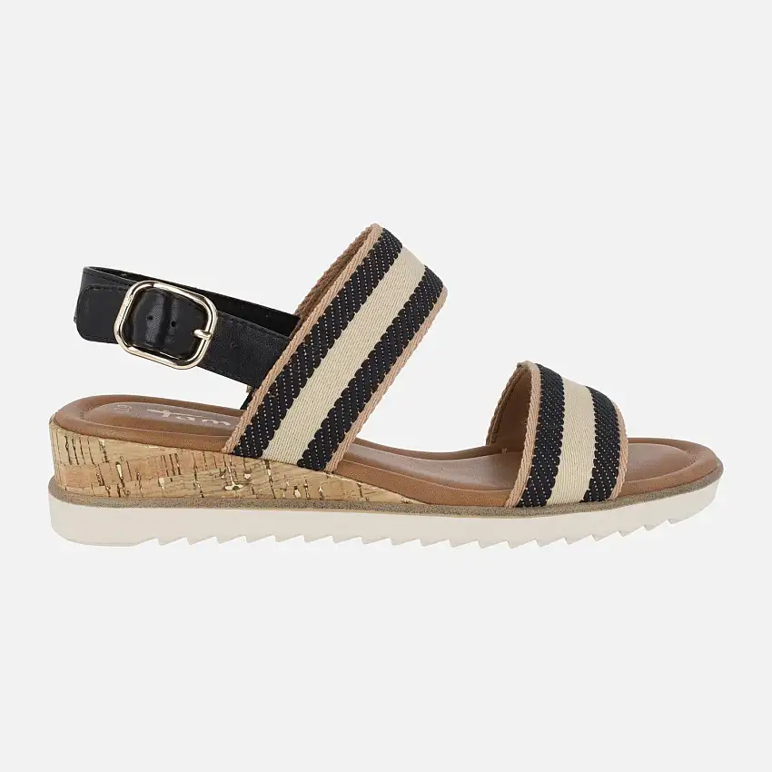 Sandalias de tiras en tejido a rayas con cuña de corcho