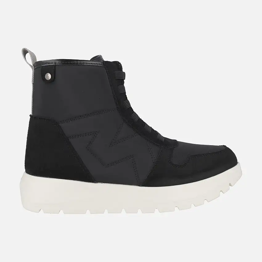 Botines Neve en combinado negro con cordones elásticos y cremallera
