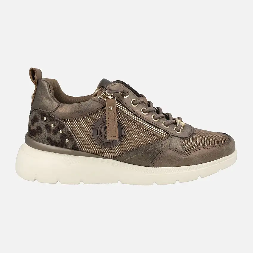Deportivas multi material metalizadas con talón en animal print