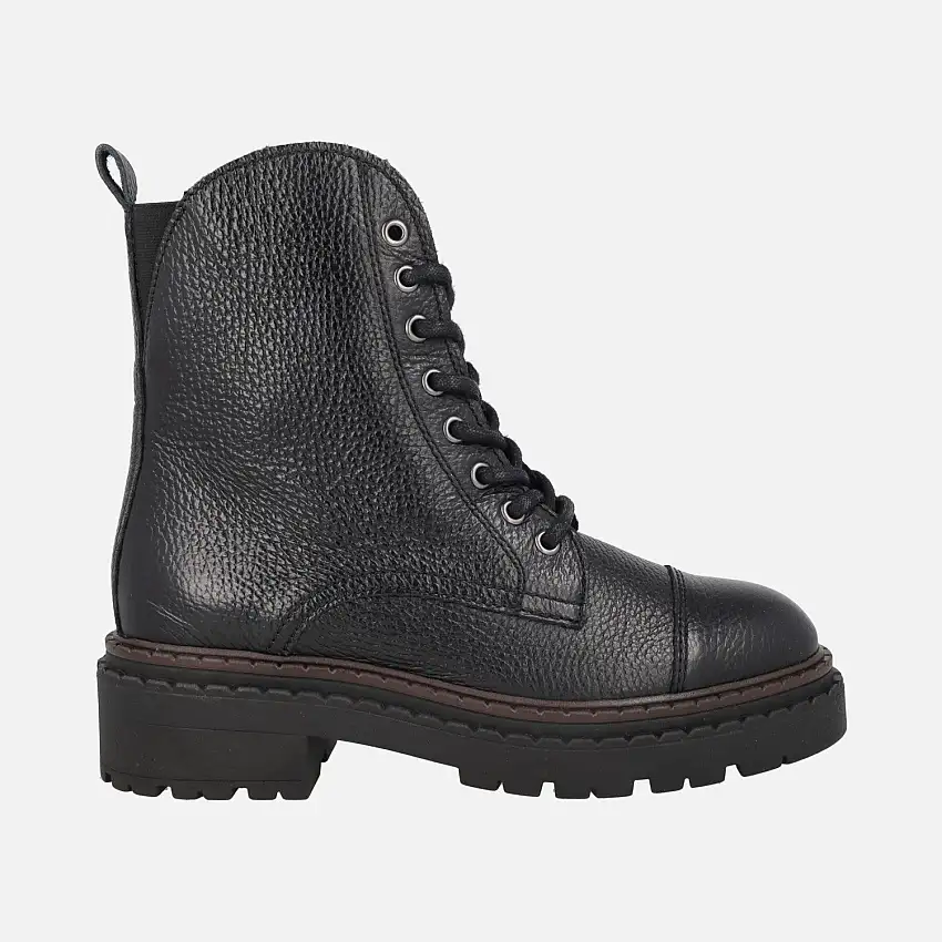 Botines negros de piel grabada Abby con cordones y cremallera
