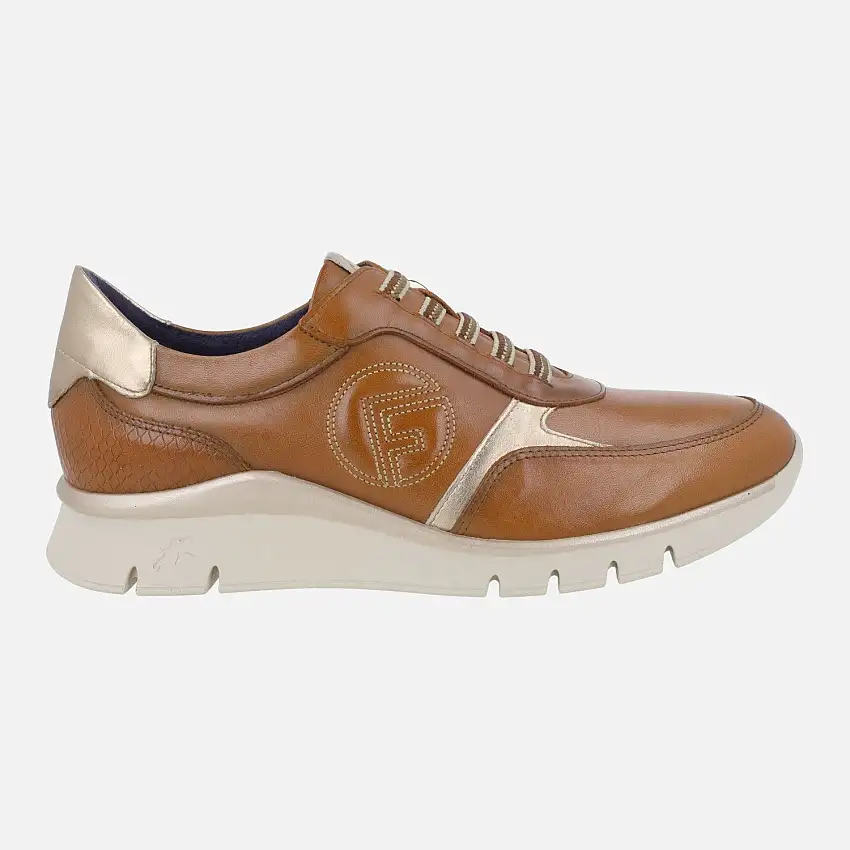 Zapatos deportivos confort Union en piel color cuero con cordones elásticos