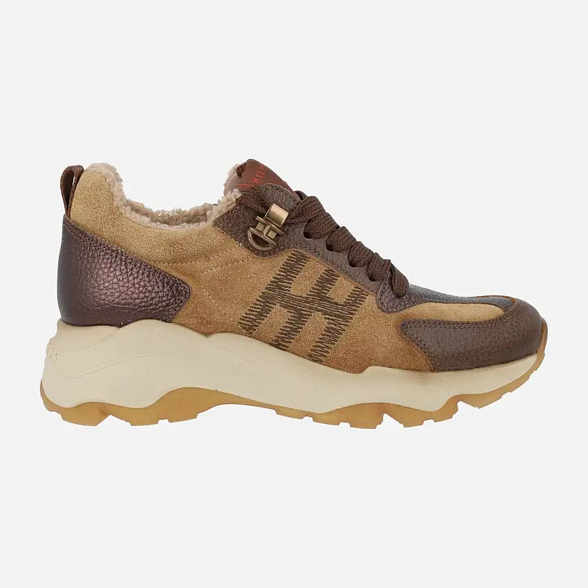 Zapatos deportivos Nepal en combinado piel serraje avellana