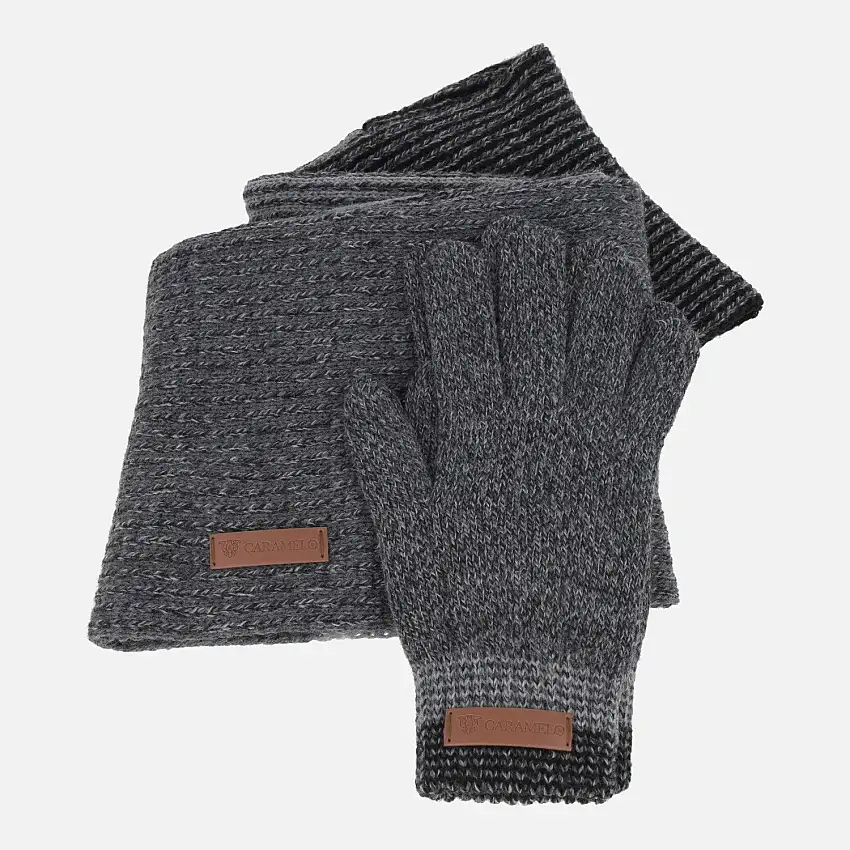 Conjunto de guantes y cuello para hombre Caramelo en combinado gris