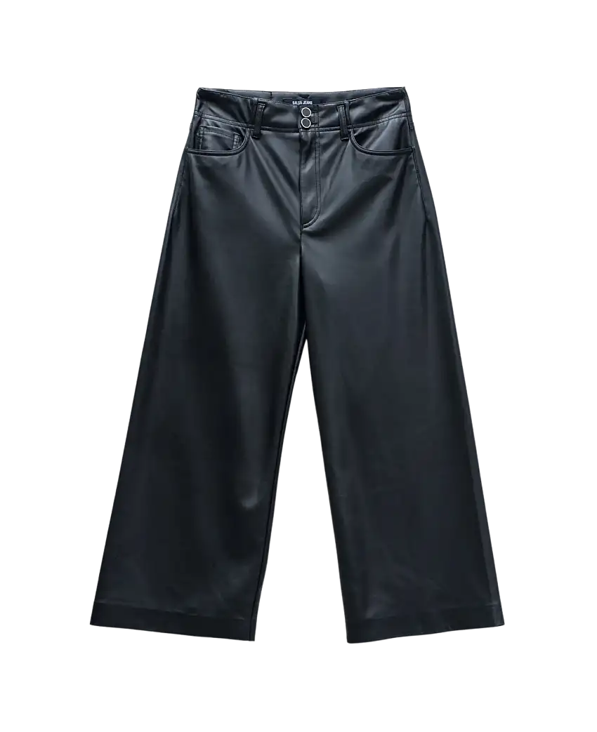 Pantalón SALSA JEANS True Cropped Wide Efecto Piel Black