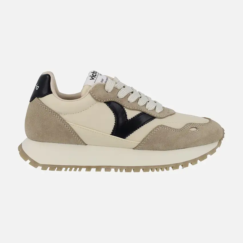 Zapatillas deportivas Viento nylon/serraje & contraste en beige