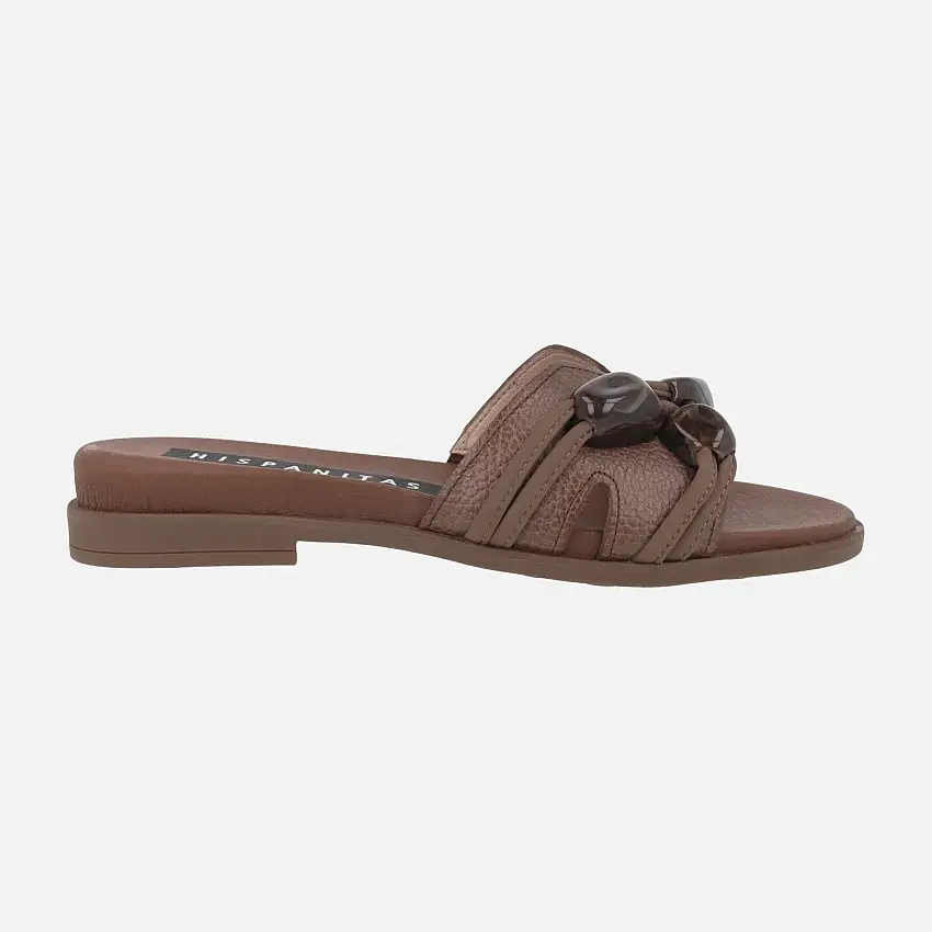 Sandalias planas de piel estilo pala con pedrería