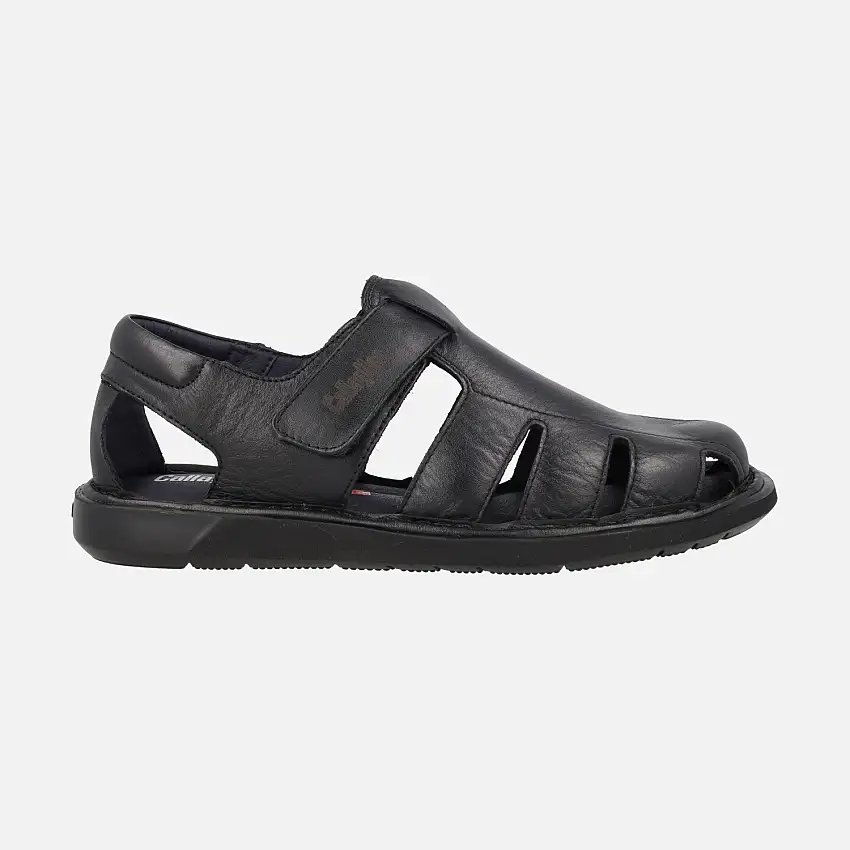 Sandalias negras de piel para hombre con cierre de velcro