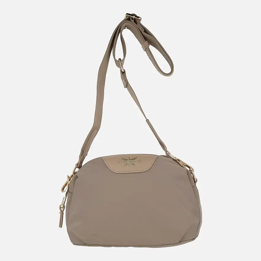 Bolsos bandolera con doble compartimento en tejido taupe