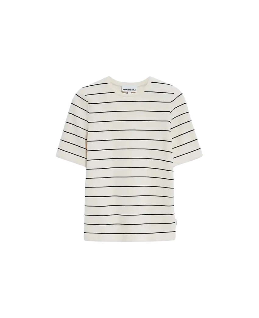 Camiseta ARMEDANGELS Jaanisara Fine Stripe Oatmilk Black