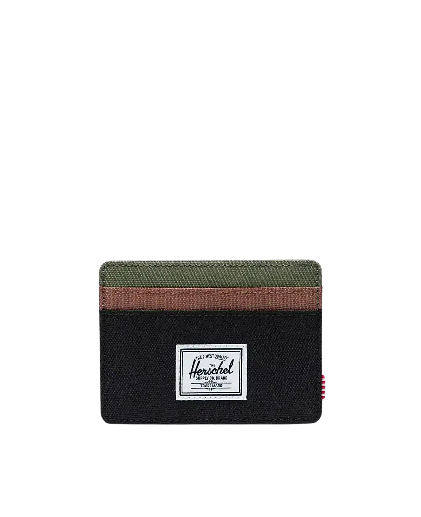 Tarjetero HERSCHEL Charlie Black Four Leaf Clover Saddle Brown
