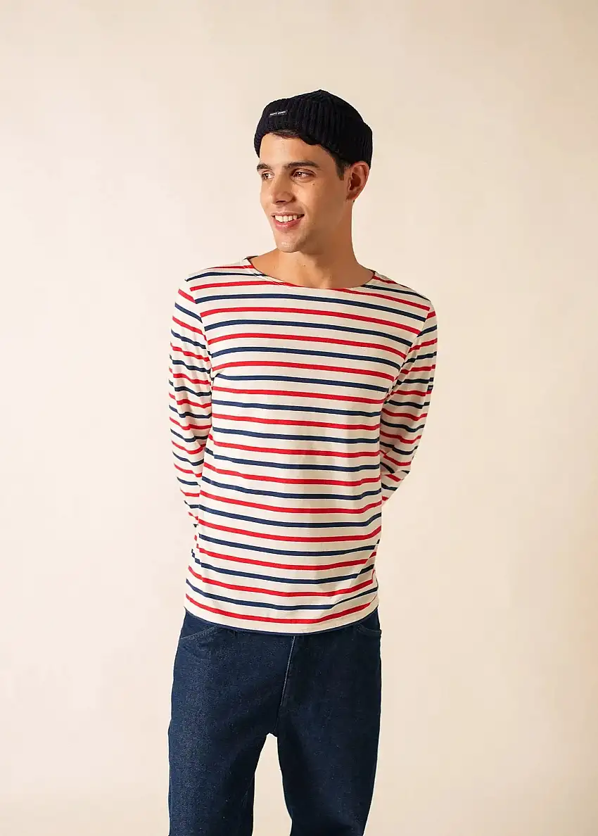 Camiseta SAINT JAMES Marinera de Rayas Minquiers Tricolor Crudo / Marine / Tulipe
