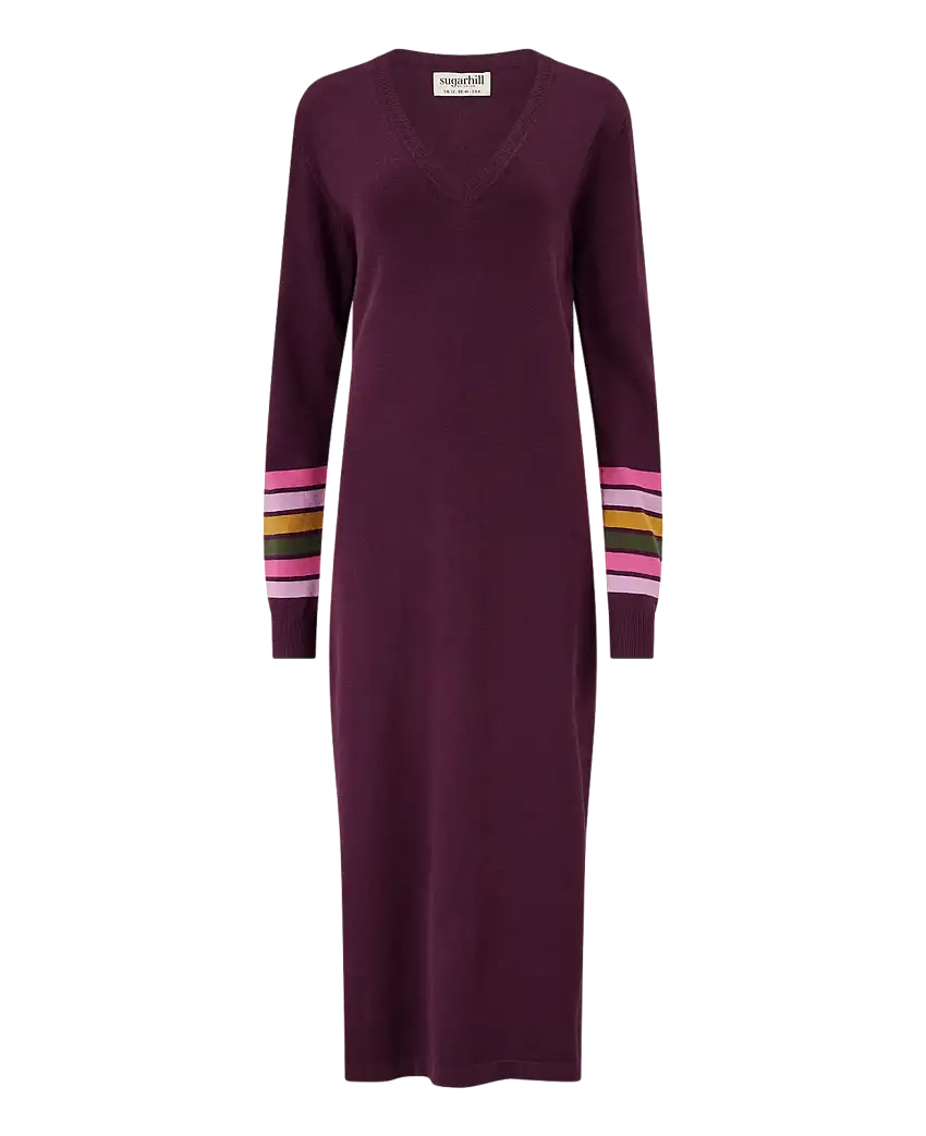 Vestido SUGARHILL Dania Burgundy, Sleeve Stripes