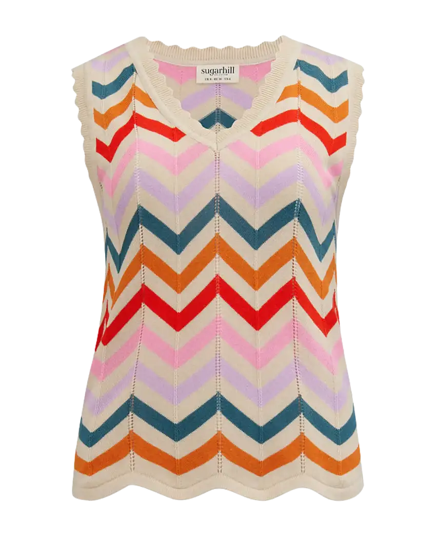 Chaleco Sugarhill Rosy Cream Rainbow Chevron Stripes