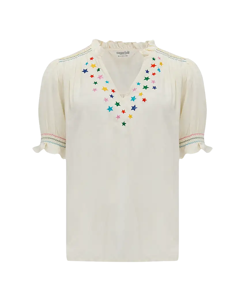 Blusa SUGARHILL Haydee Off White Rainbow Stars