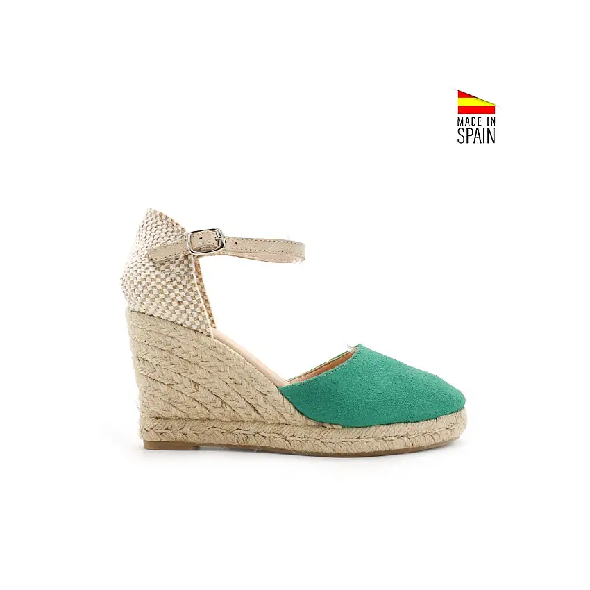 Alpargata de cuña verde con hebilla