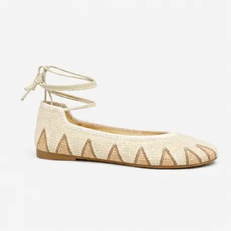 Bailarina de crochet con cintas al tobillo – Beige natural