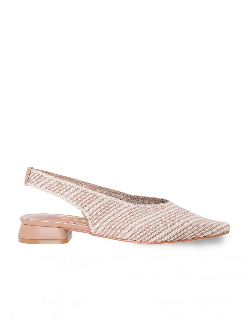 Bailarinas Destalonadas Tejido Punto Rayas Beige