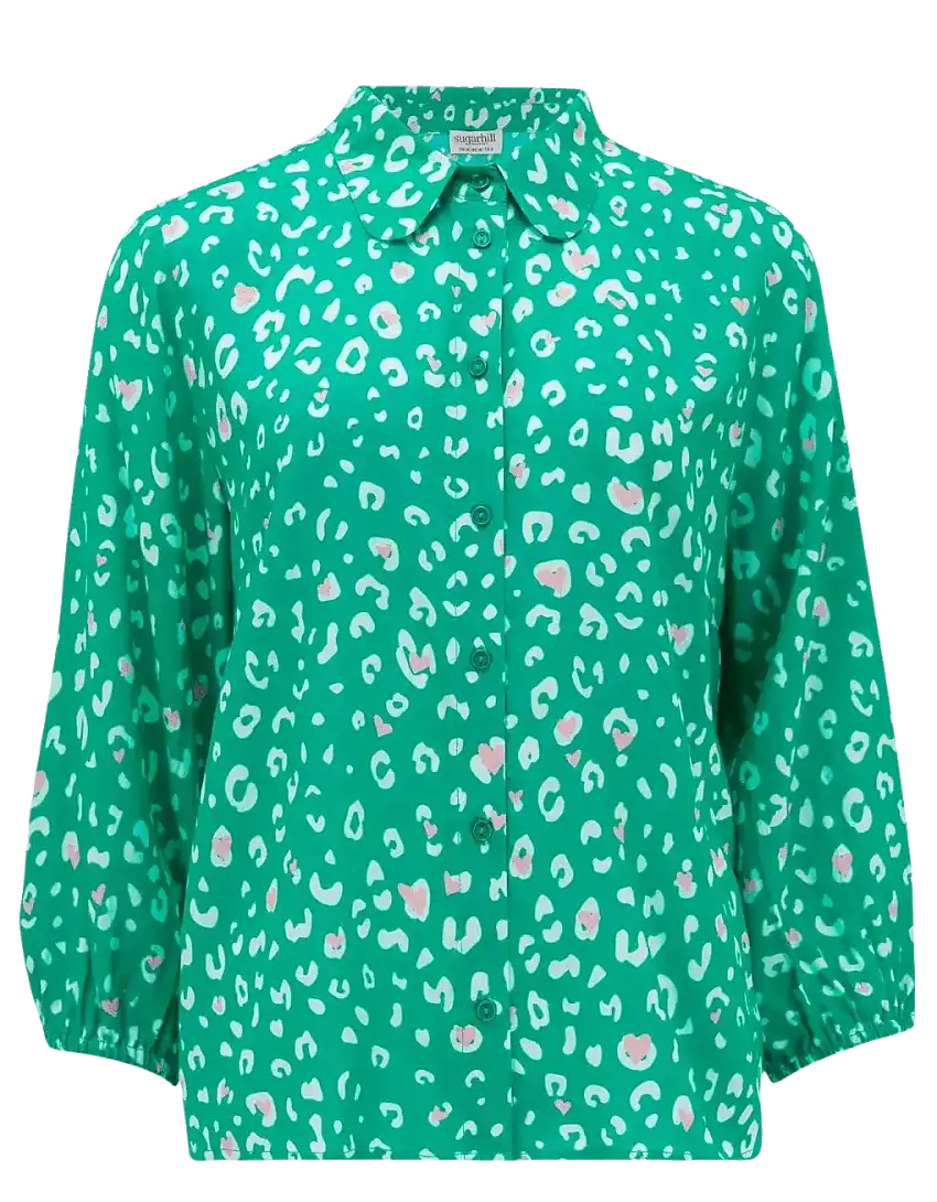 Blusa Emilia Green Leopard Love Hearts